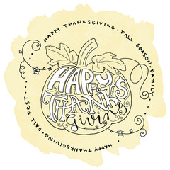 Hand drawn Thanksgiving pumpkin with text in circle