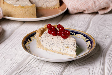 Slice of poppy seed cake, close up