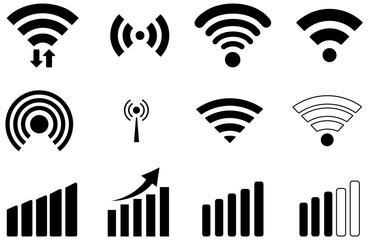 Black wifi vector icons pack