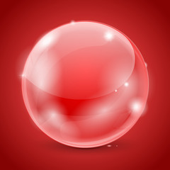 Red glass ball on red background