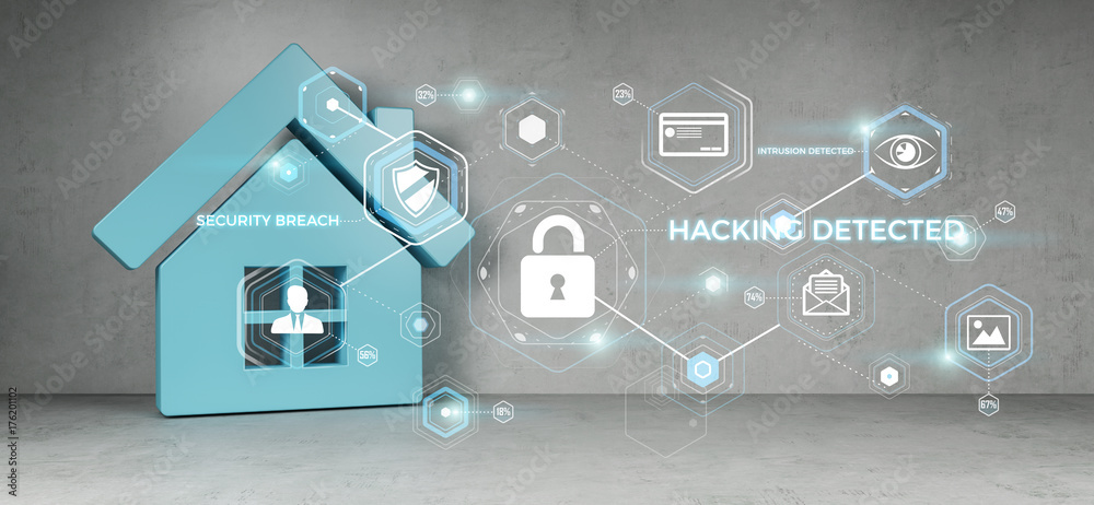 Poster Smarthome security interface 3D rendering