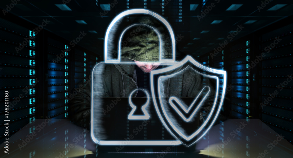 Aufkleber Hacker accessing to personal data information with a computer 3D rendering