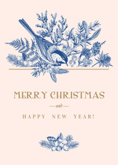 Christmas card with a bird.