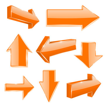 Arrows. Set of orange shiny icons