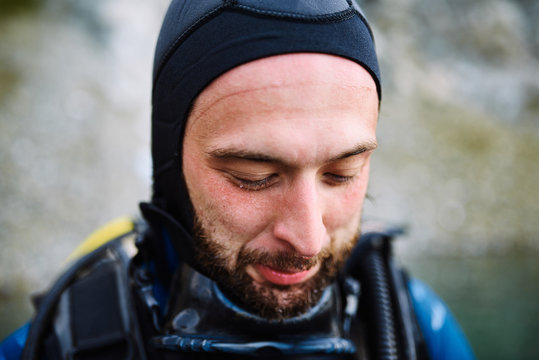 Male diver portrait after immerse