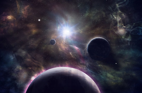 Fototapeta Space. Sci fi. A stars, planets, nebulas.