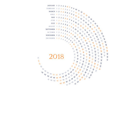 Round Vector Calendar Grid For 2018 Year