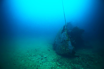shipwreck, diving on a sunken ship, underwater landscape