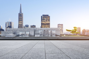 Naklejka premium empty marble floor with decorative waterfall