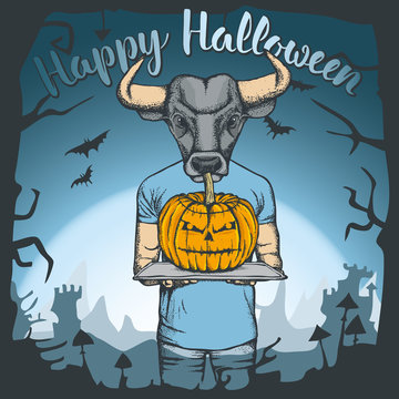 Vector illustration of Halloween bull concept