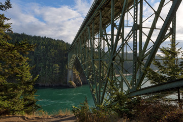 Under Deception Pass Bridge in Washington State USA America