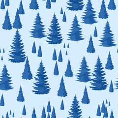 Obraz premium Winter seamless pattern. Landscape with fir forest