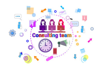 Consulting Team Support Technical Online Chat Web Banner Vector Illustration