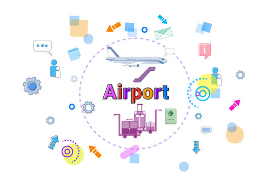Airport Concept Airplane Transportation Air Tourism Web Banner Vector Illustration