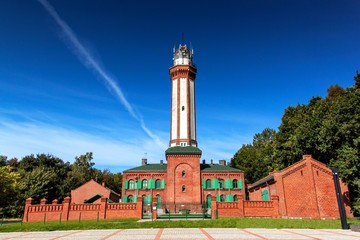 Historic lighthouse on the Baltic Sea in Niechorze, Poland, Europe. Lighthouse was built in 1866.