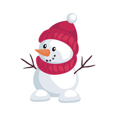 The image of cute funny snowman in cartoon style. Christmas vector illustration