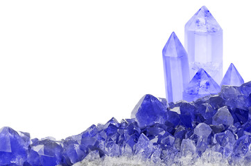 blue sapphire small and large crystals on white