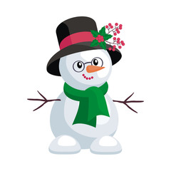 The image of cute funny snowman in cartoon style. Christmas vector illustration