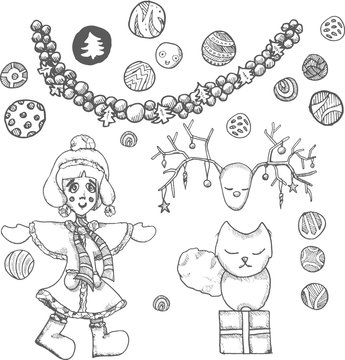 Christmas holiday elements and stickers