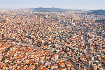 aerial view from airplane of huge city of Istanbul, Turkey
