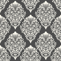 Vector damask seamless pattern background. Classical luxury old fashioned damask ornament, royal victorian seamless texture for wallpapers, textile, wrapping. Exquisite floral baroque template.