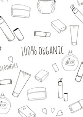 Organic cosmetics banner in doodle style