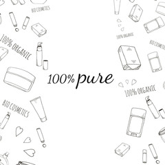 Organic cosmetics banner in doodle style