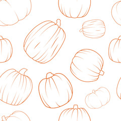 Seamless pattern with pumpkins in flat style