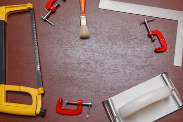 Background with tools on the table