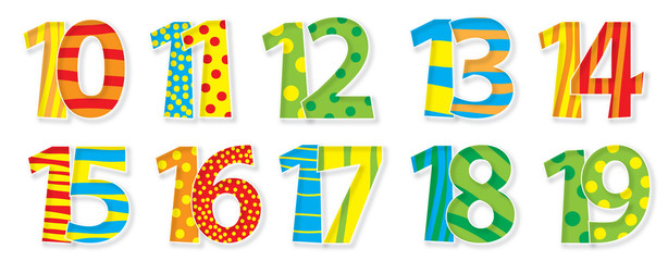set of nice colorful numbers 10-19
