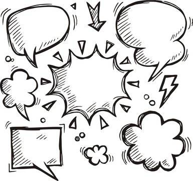 Set of Comic blank text speech bubbles in doodle style - vector illustration