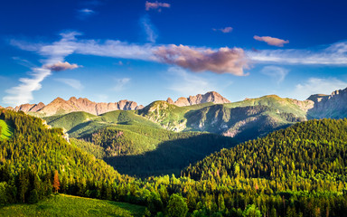 Fototapeta premium Stunning sunset in mountains in Poland in summer, Europe