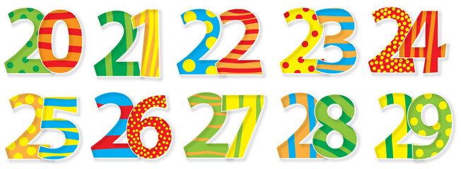set of nice colorful numbers 20-29