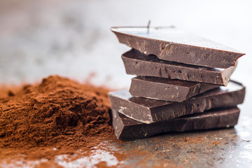 Dark cocoa powder and chocolate.