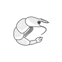 Flat vector monochrome srimp symbol. Isolated outline prawn icon for seafood asian and menu design, banner, advertisement, packaging, cover, logotype