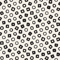 Hand drawn black and white ink abstract seamless pattern. Vector stylish grunge texture. Monochrome scattered shapes paint brush lines