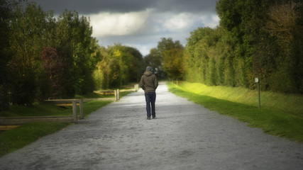 A man walk in the road