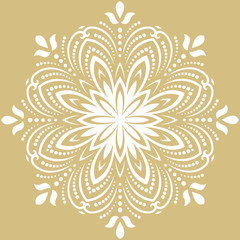 Oriental vector round white pattern with arabesques and floral elements. Traditional classic ornament. Vintage pattern with arabesques
