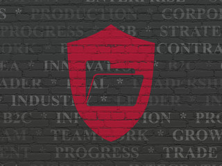 Business concept: Folder With Shield on wall background