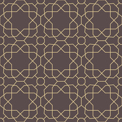 Fototapeta premium Seamless brown and golden background for your designs. Modern vector ornament. Geometric abstract pattern