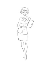 Beautiful sexy business woman. Original graphic. Outline sketch