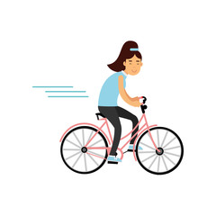 Fototapeta premium Teen girl cycling on bicycle, girl doing sport, active lifestyle vector Illustration