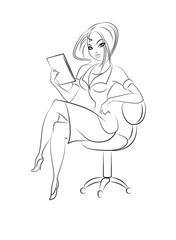 Beautiful sexy business woman. Original graphic. Outline sketch