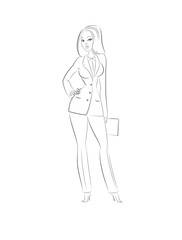 Beautiful sexy business woman. Original graphic. Outline sketch