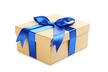 Gift box with ribbon isolated on a white