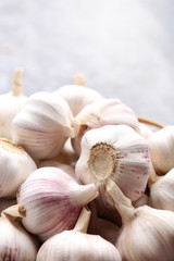 Garlic on grey wooden table