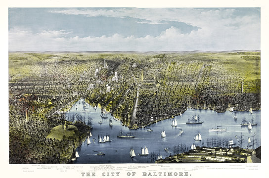 Old bird's-eye view of Baltimore, Maryland. By Parsons, publ. in New York ca. 1880