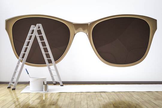 a room with stylish sunglasses motive on the wall