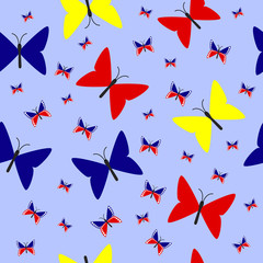 Vector illustration seamless texture. Illustration of butterflies on a blue background.