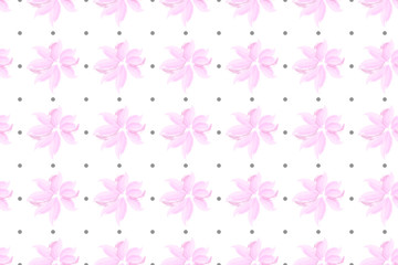 Obraz na płótnie Canvas Watercolor pink flower seamless pattern. Polka dot vintage floral background texture